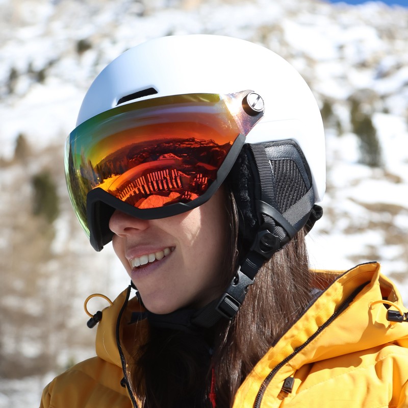 Ski helmets with and without visor